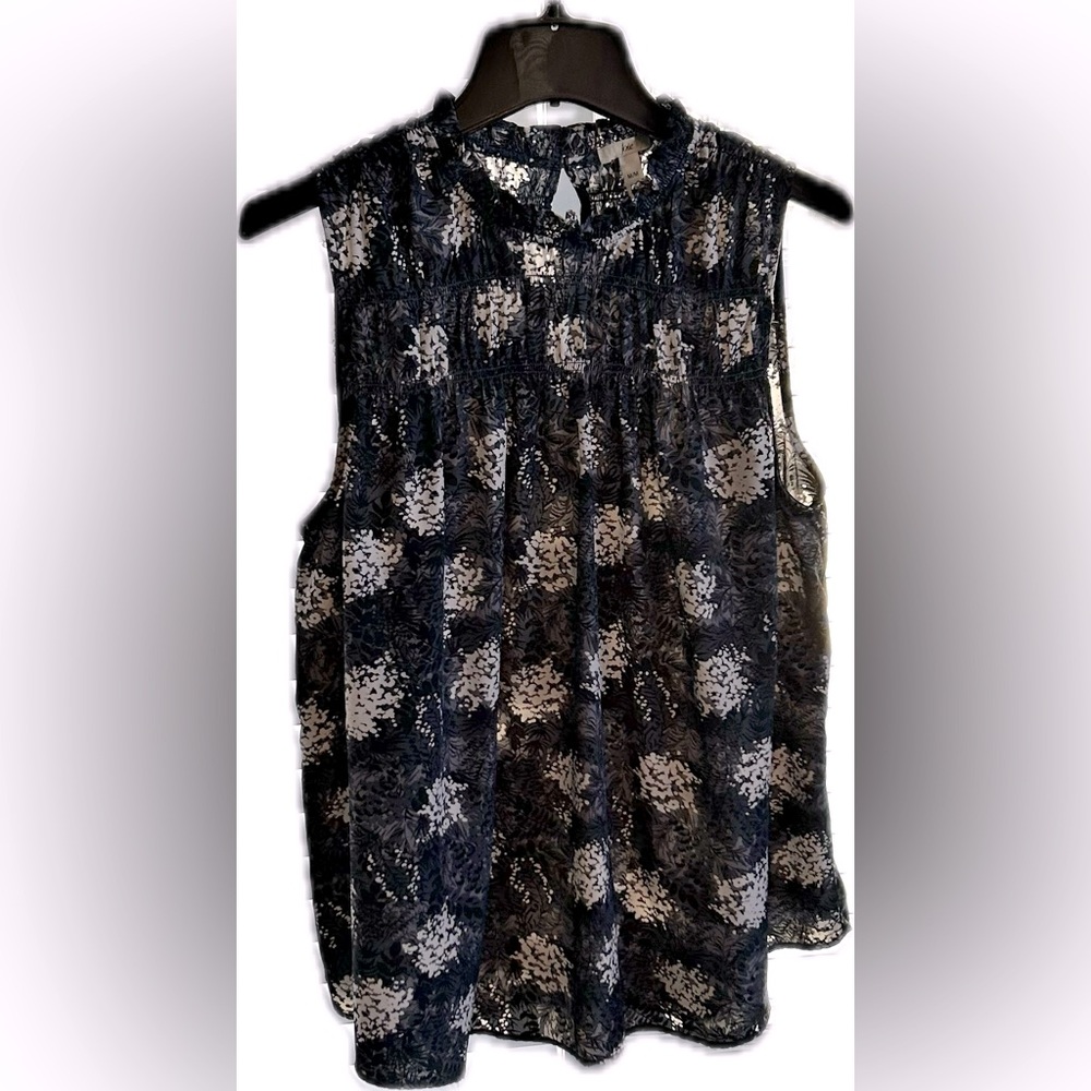 Joie Baltic Print High Ruffle Neck Sleeveless Flowy Blouse Women’s Medium EUC